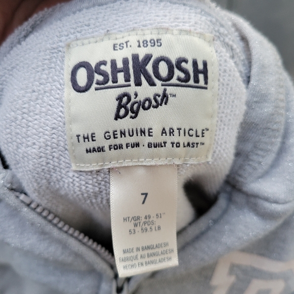 Girl's Size 7 OshKosh Gray Hooded Zipper Terry Sweater - Picture 2 of 3